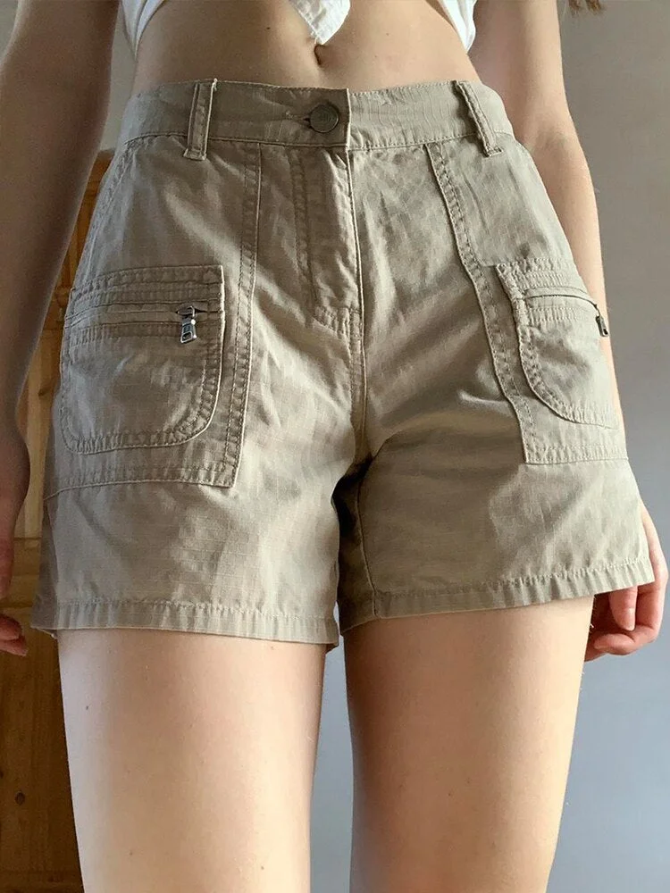 Sweetown Low Waist Casual Cargo Shorts Women Stitching Solid Hotpants Summer 2022 New Streetwear Wide Leg Sweat Shorts Bottoms