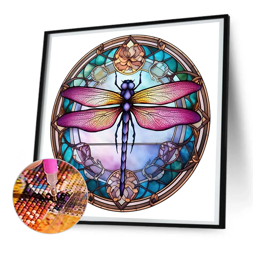 Diamond Painting - Full Round Drill - Stained Glass Dragonfly(30*30cm)