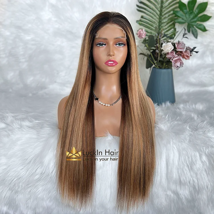 Brenda | Luxurious Silk Straight Ombre Mixed Brown w/ Blonde Raw Hair Wig