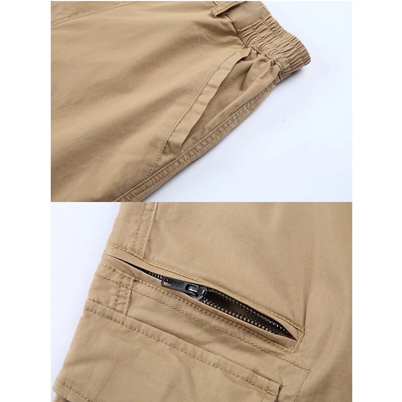 Men Classic Cargo Lightweight Many Pockets Work Elastic Waist Casual Cotton Comfortable Shorts
