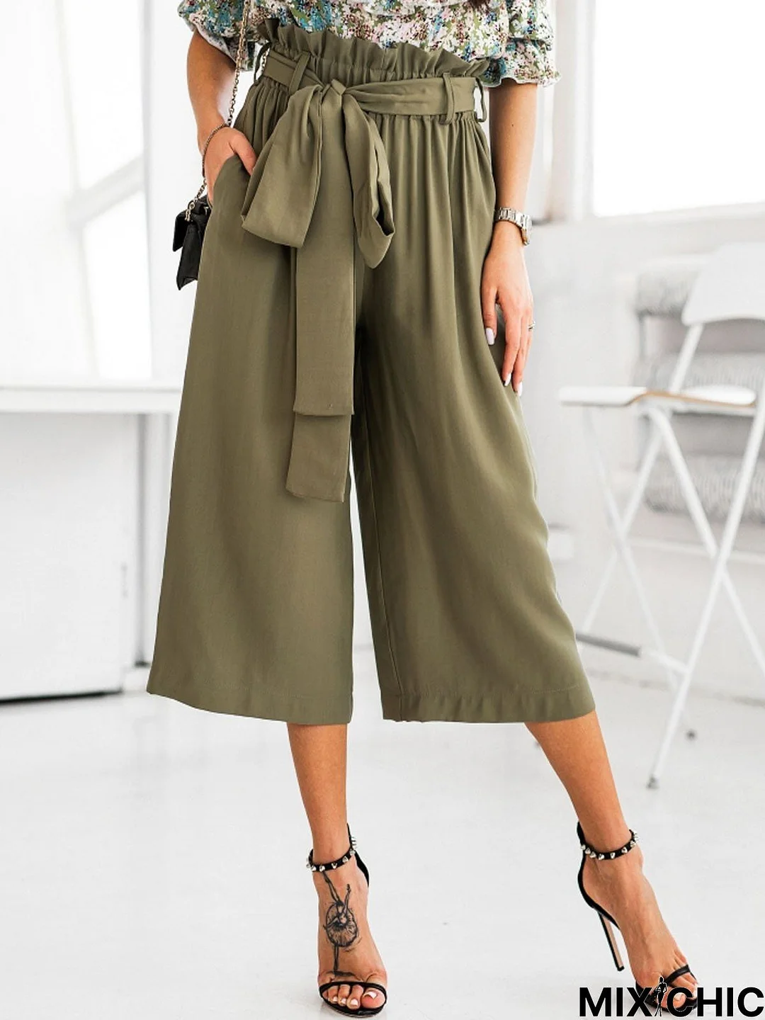 Casual Plain Lace-Up Casual Pants