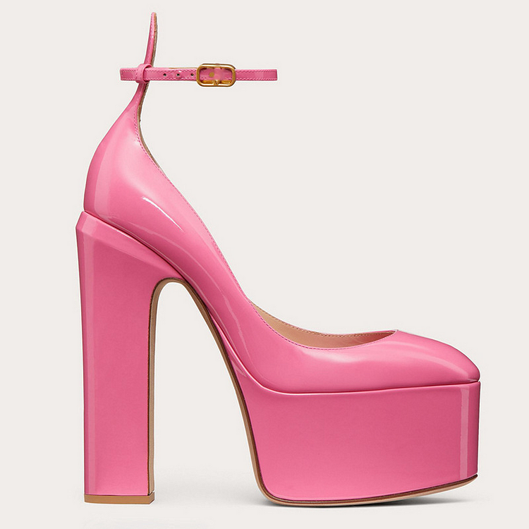 140mm Women's Ankle Strap Closed Toe Tan-Go Platform Chunky High Heels VOCOSI VOCOSI