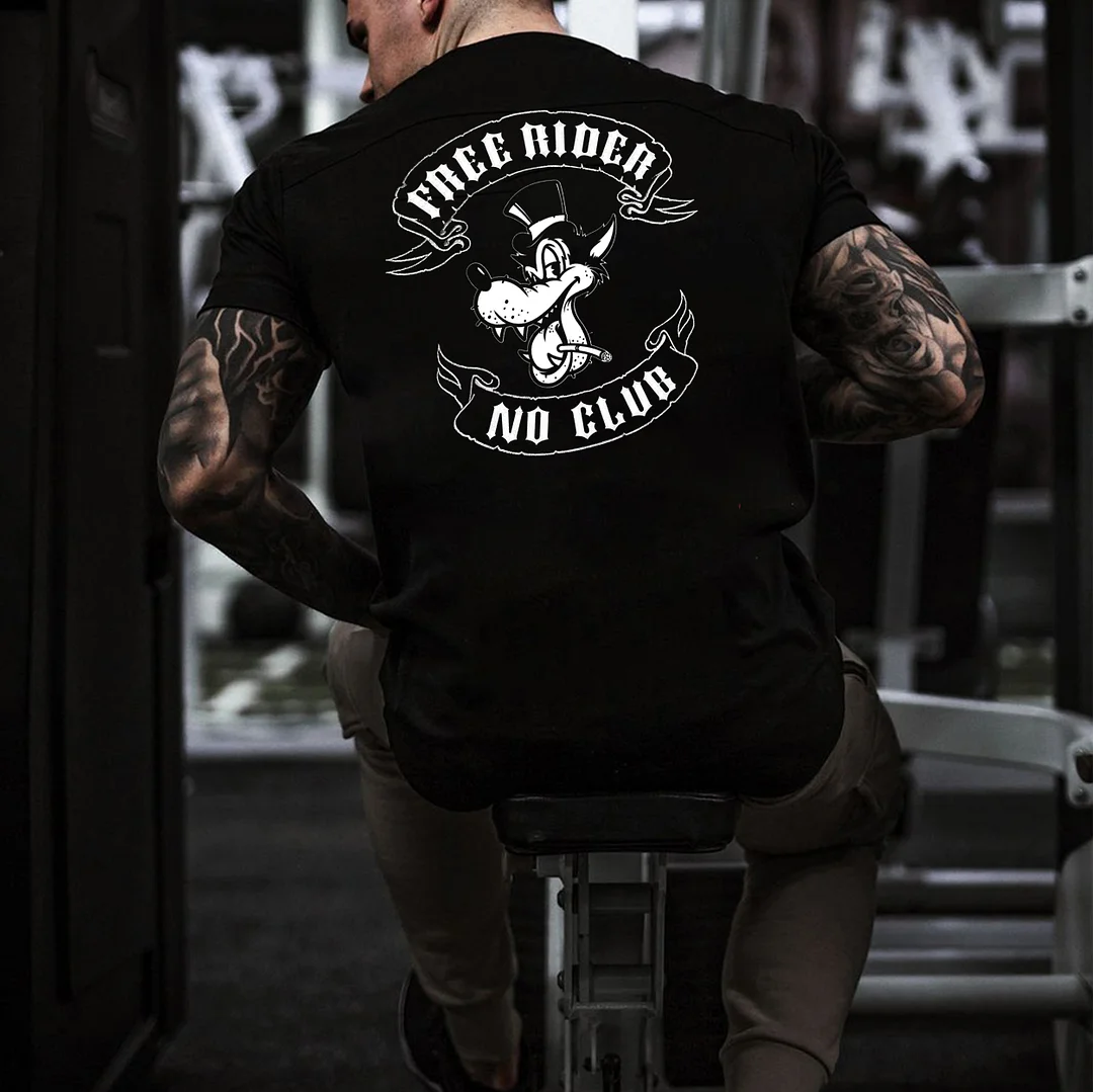 FREE RIDER NO CLUB Wolf Black Print T-shirt