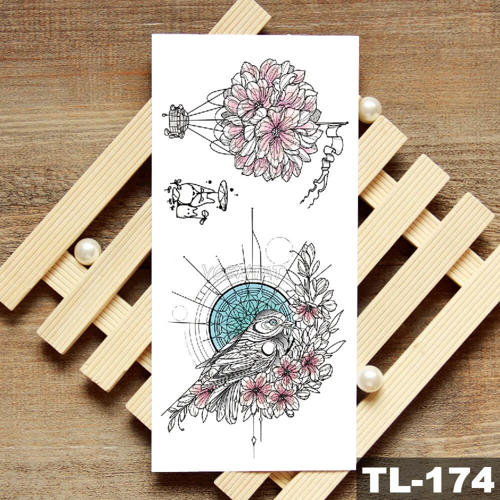 Sdrawing Owl Compass Waterproof Temporary Tattoo Sticker Flower Wolf Mountain Flash Tattoos Body Art Fake Arm tatoo Women