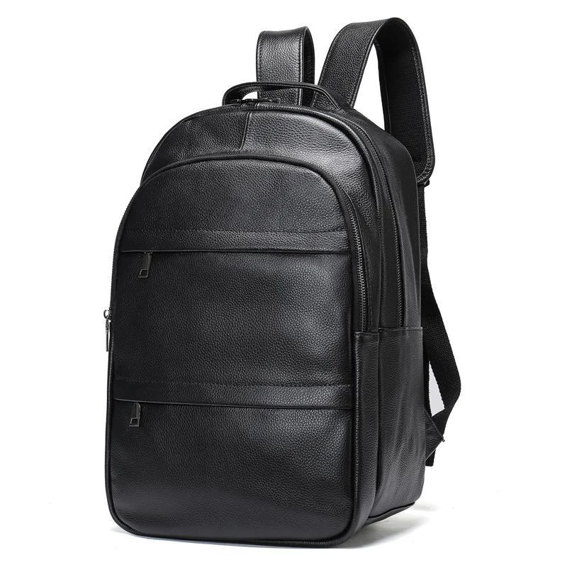 Men&rsquo;s Large Capacity Top-Handled Zip Fastening Genuine Leather Backpack