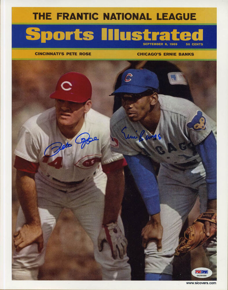 Pete Rose Ernie Banks SIGNED Sports Illustrated Print ITP PSA/DNA AUTOGRAPHED