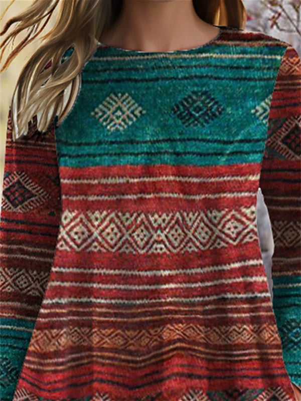 Women's Long Sleeve Scoop Neck Graphic Midi Dress