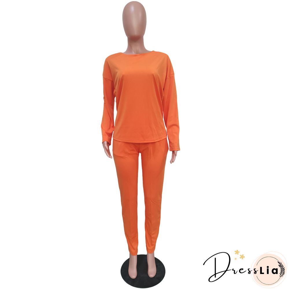 Long Sleeves T shirt Sportswear Two Piece Pants Set