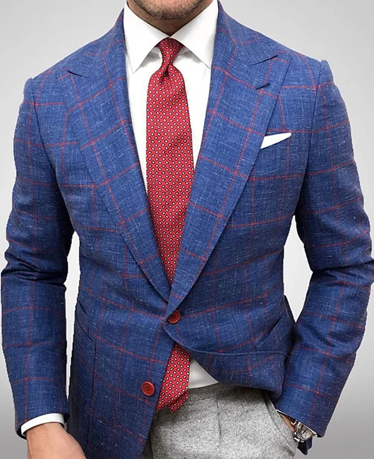 OK Business Notch Lapel Plaid Print Two Button Slim Fit Blazer Okaywear
