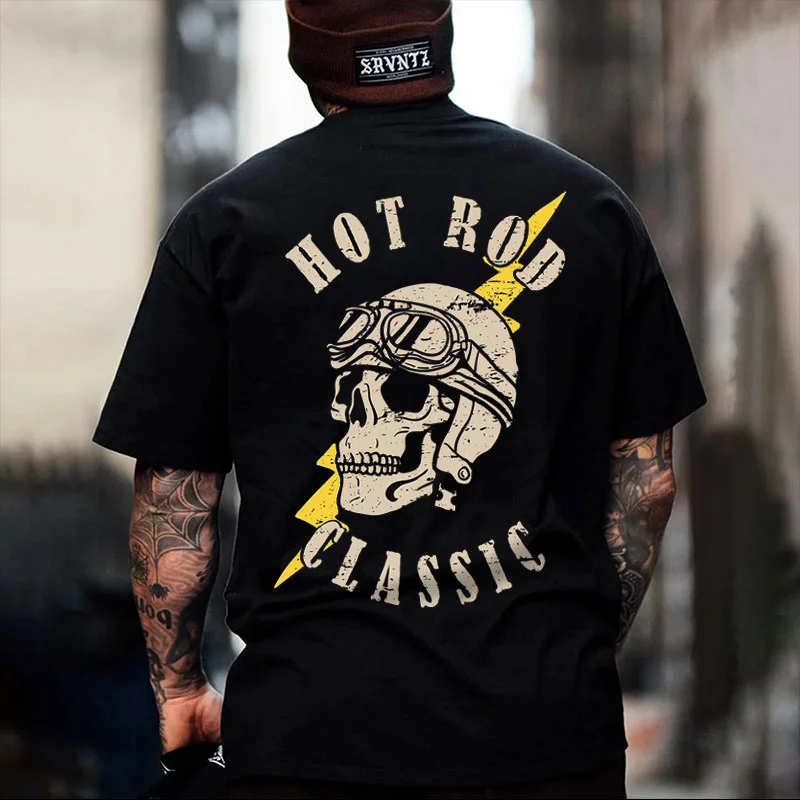 HOT ROD CLASSIC Helmet Skull Print Men's T-shirt