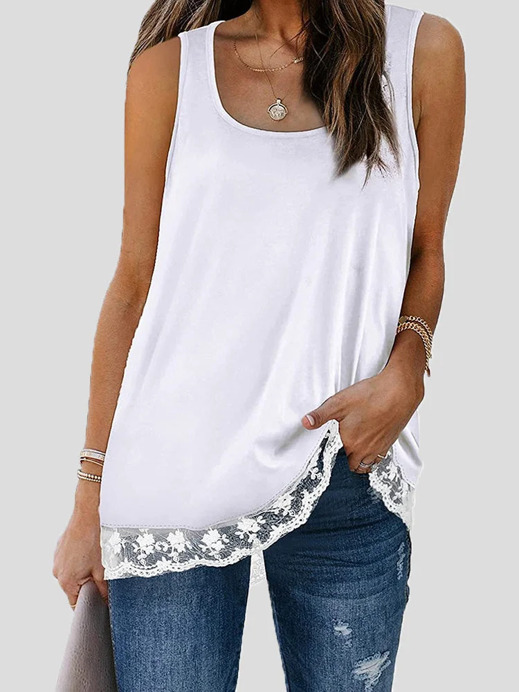 Women's Tank Tops Lace Panel Square Neck Sleeveless Tank Top