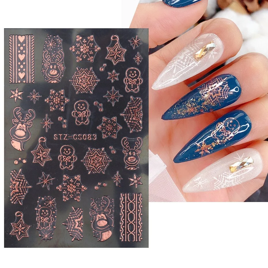 Nail Stickers Back Glue Golden White Christmas Snowflake Flame French Sticker Designs Nail Decal Decoration Beauty Salons-Nail Inspo