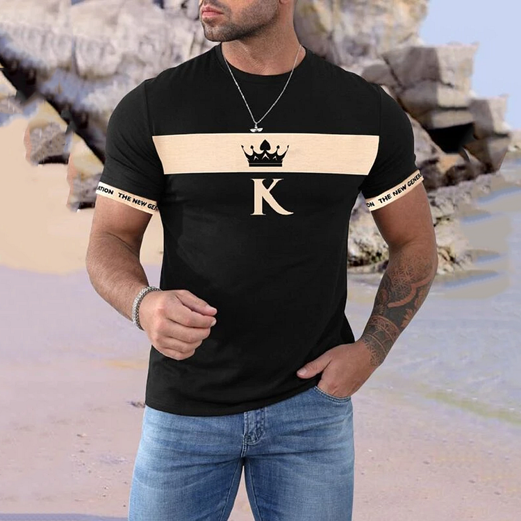 BrosWear Men King Letter Graphic Short SleeveT Shirt