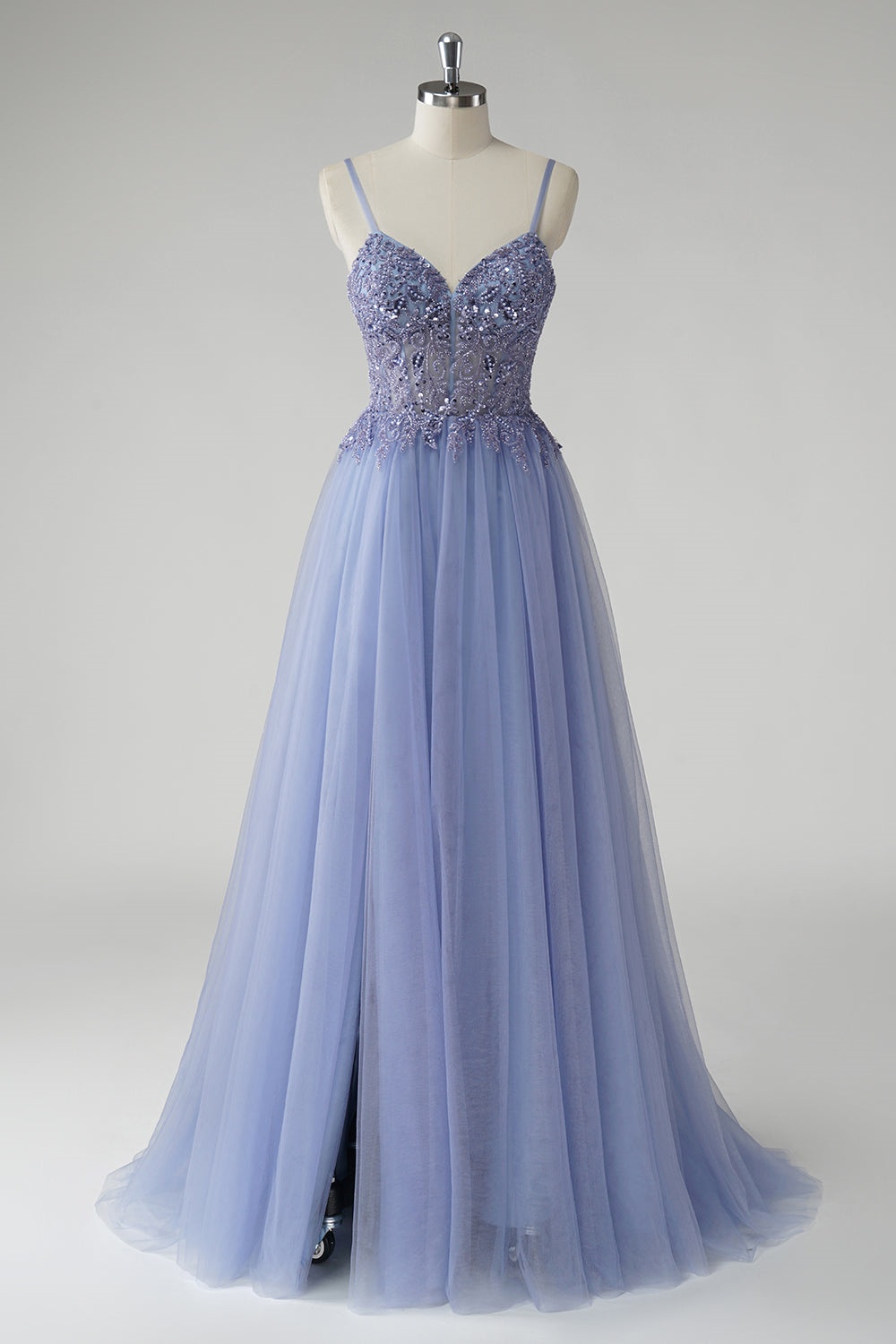 Ovlias Classy Spaghetti Strap Beaded Applique Layered Prom Dress LY0598