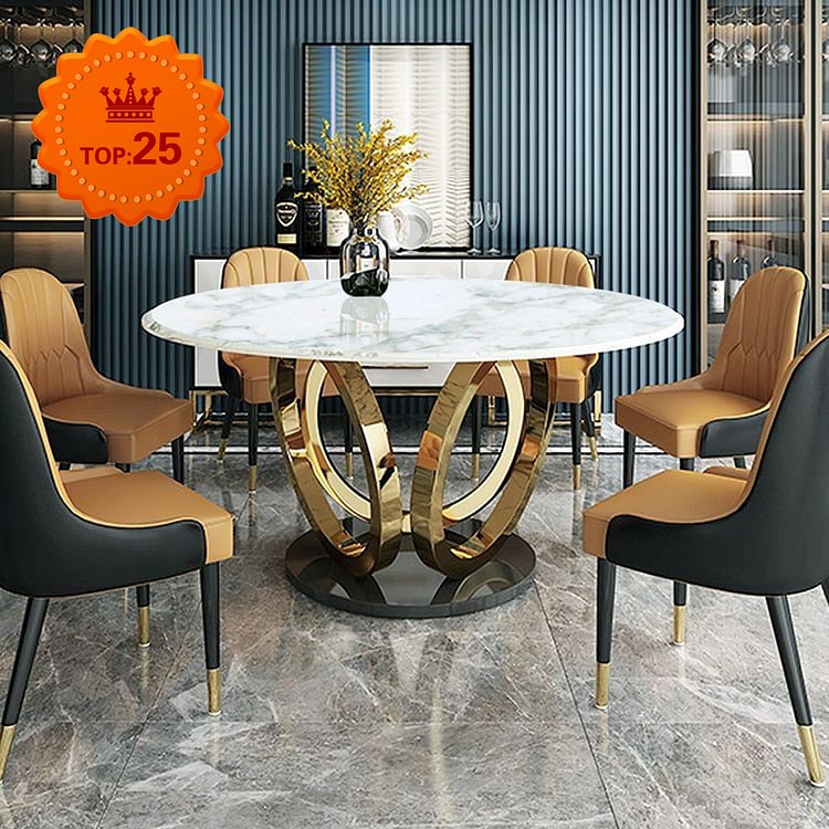 Modern Round White Dining Table With, Round White Marble Dining Room Table