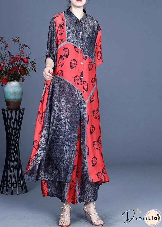 Italian Black Print Button long shirts Wide Leg Two-Piece Set