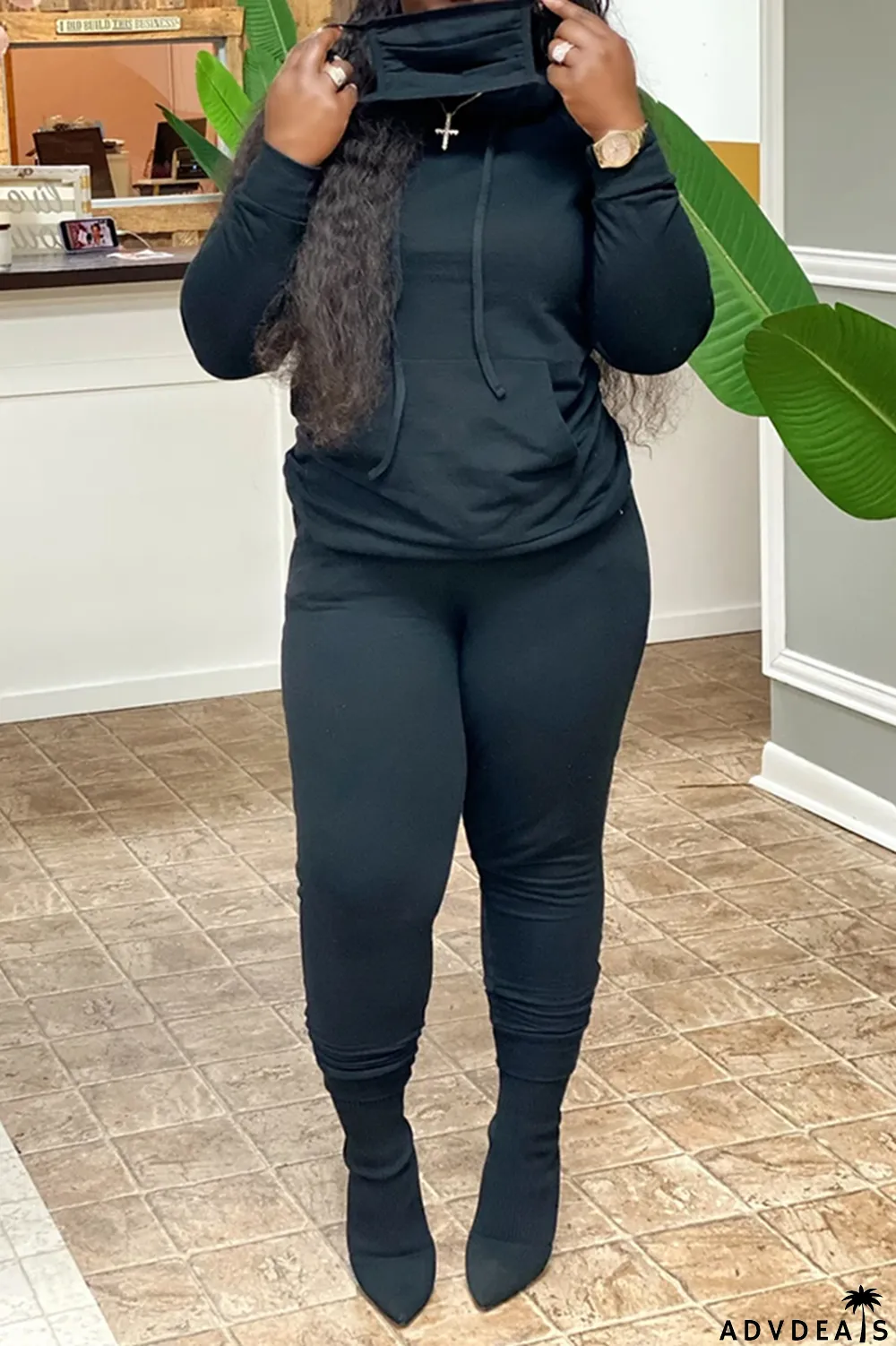 Pink Casual Solid Split Joint Hooded Collar Plus Size Two Pieces