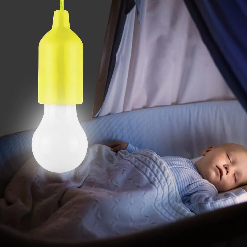 LED Hanging Light Bulb Battery Powered Colorful Pull Cord Bulbs (Yellow)