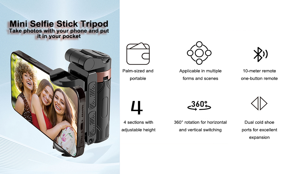 extendable grip phone tripod with detachable remote pocket size