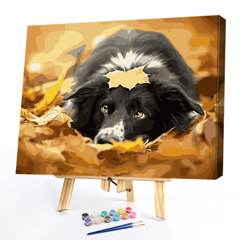 

40*50CM Paint By Numbers-Yellow Leaf Black Dog, 501 Original
