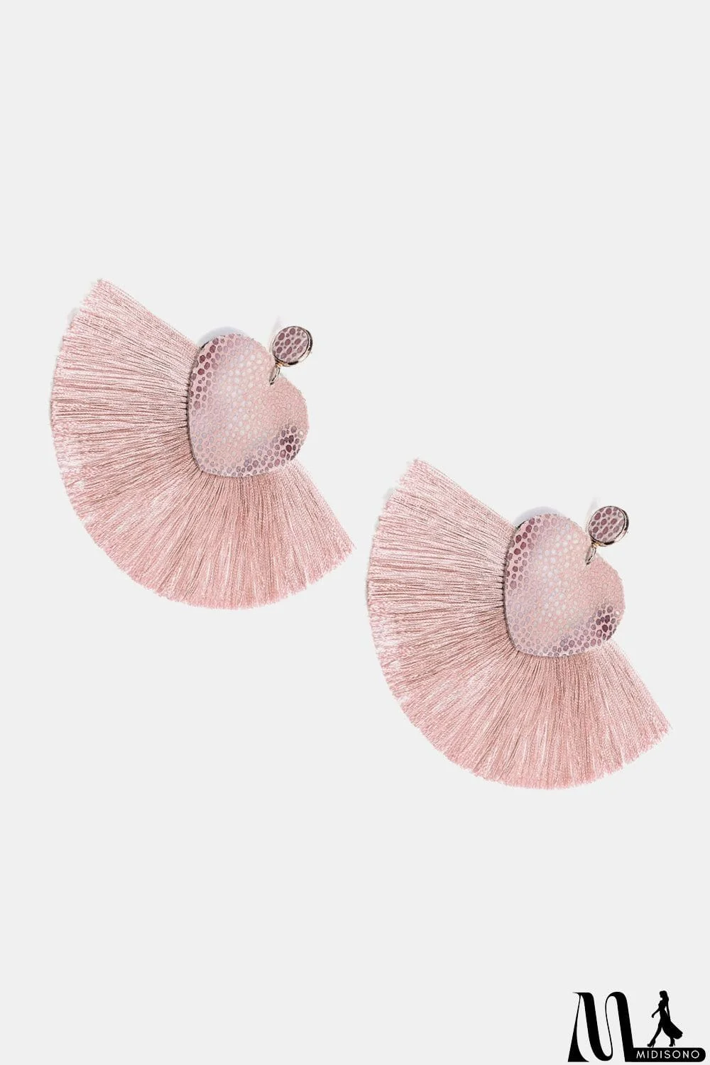 MidiSono - Heart Shape Fringed Dangle Earrings
