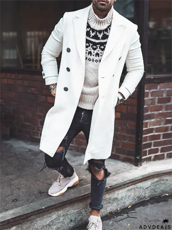 Male British Style Double-breasted Woolen Trench Coats