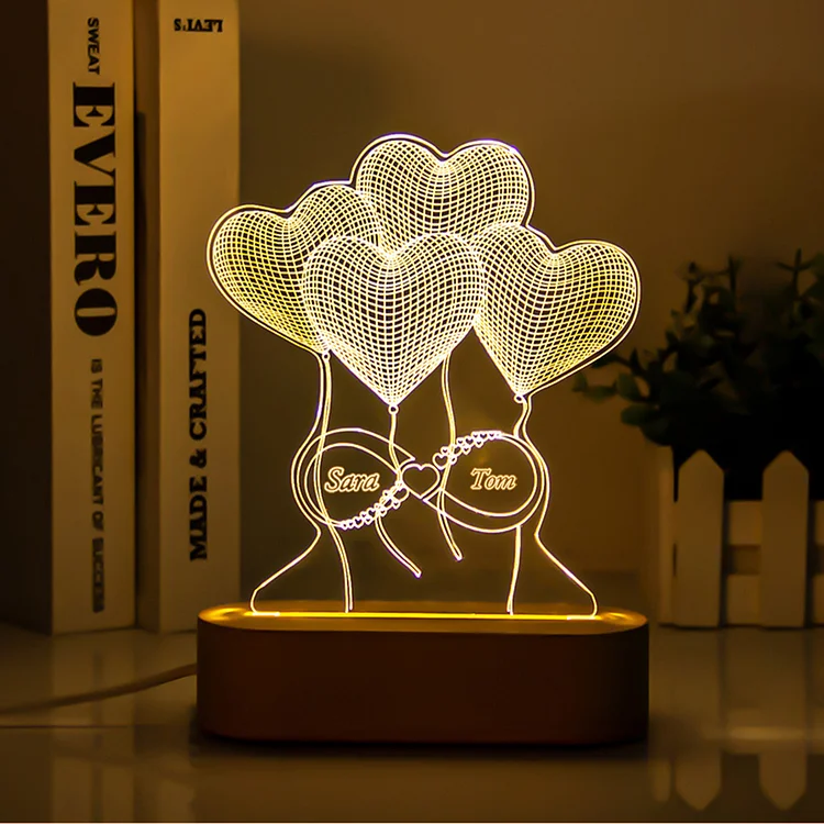 Custom Name Acrylic Balloon Wooden Base LED Night Lights