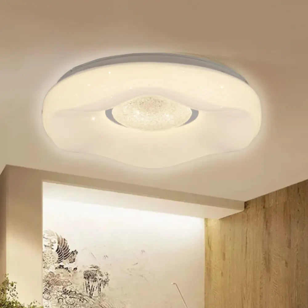 Modernist Led Flush Light With Acrylic White Flower Shade In White/Warm Available 15&rsquo;/19&rsquo;