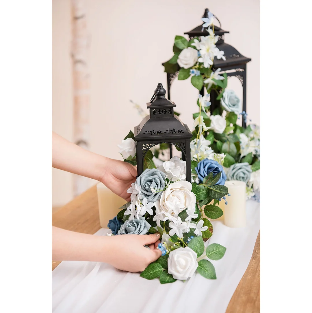 Lantern Floral Arrangements in Dusty Blue & Navy