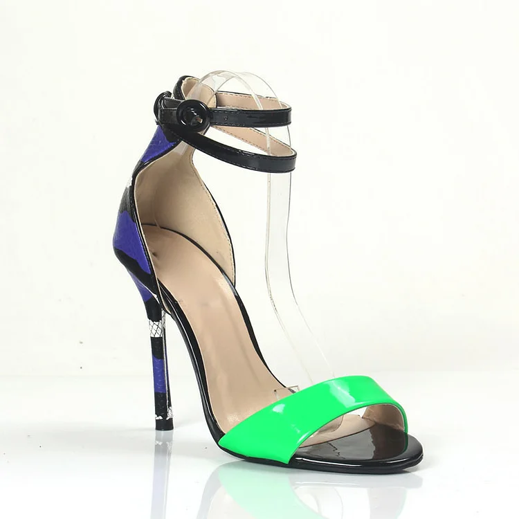 Green Python Open Toe Stiletto Heels Ankle Strap Sandals Vdcoo