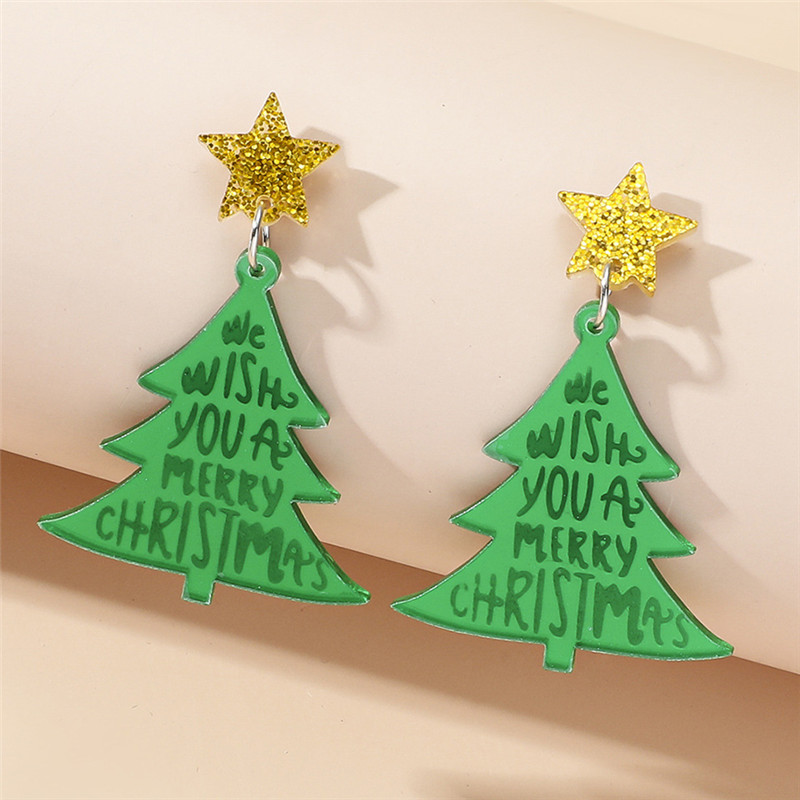 Christmas Green Star Christmas Tree Earrings 2024 - Flycurvy 