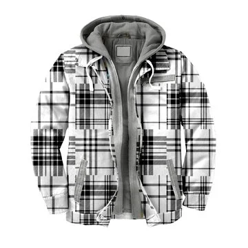 Men's Checkered Textured Winter Thick Hooded Jacket、、URBENIE