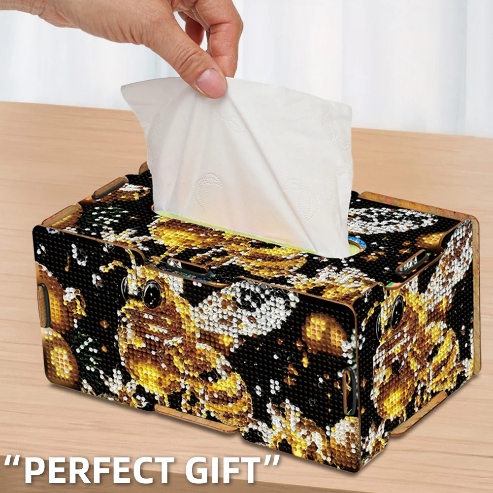 Diamond Painting Tissue Box Kits Decorative Rhinestone Craft Kit (Golden Bee)