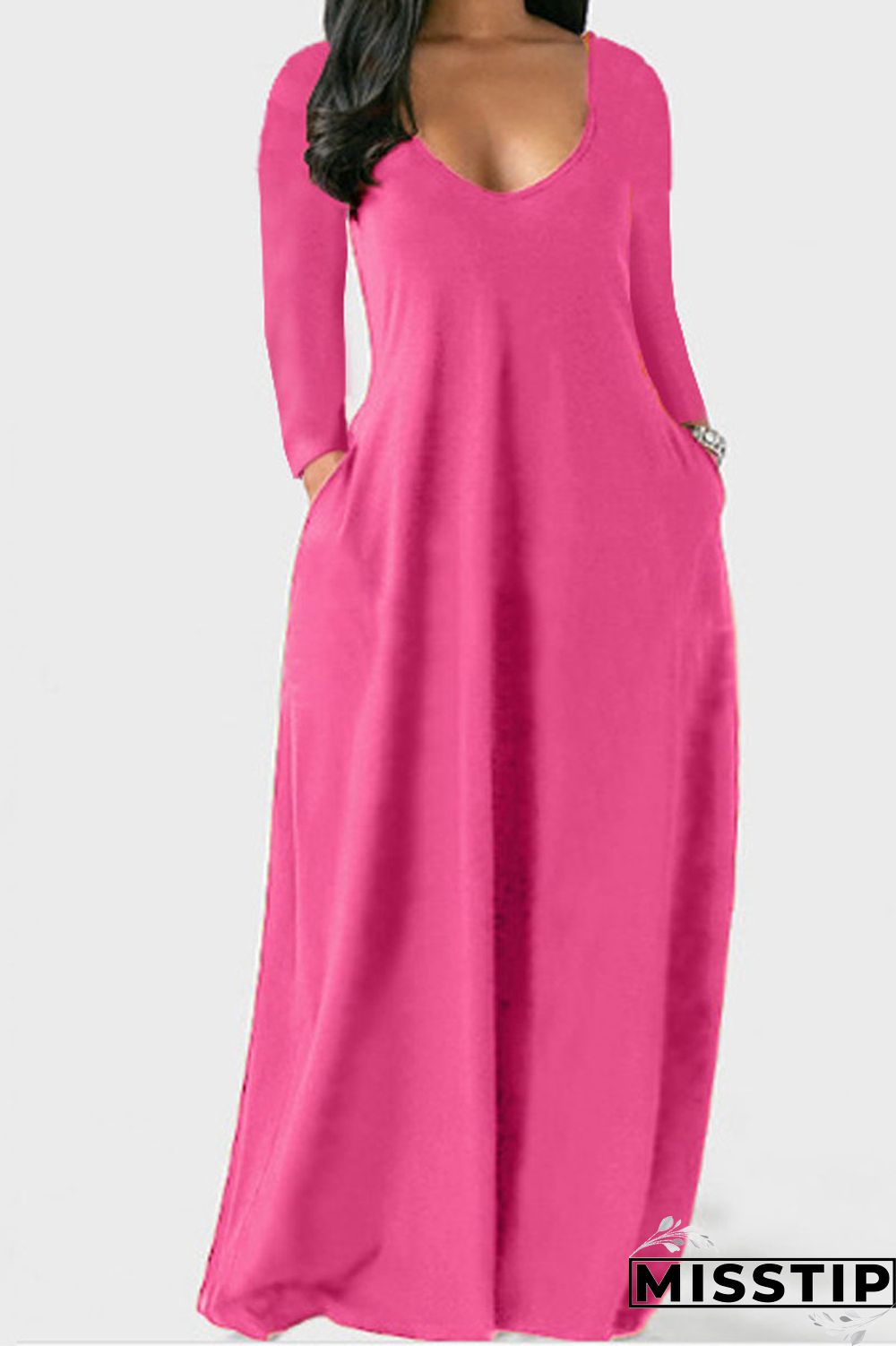 Black Casual Solid Patchwork V Neck Straight Dresses