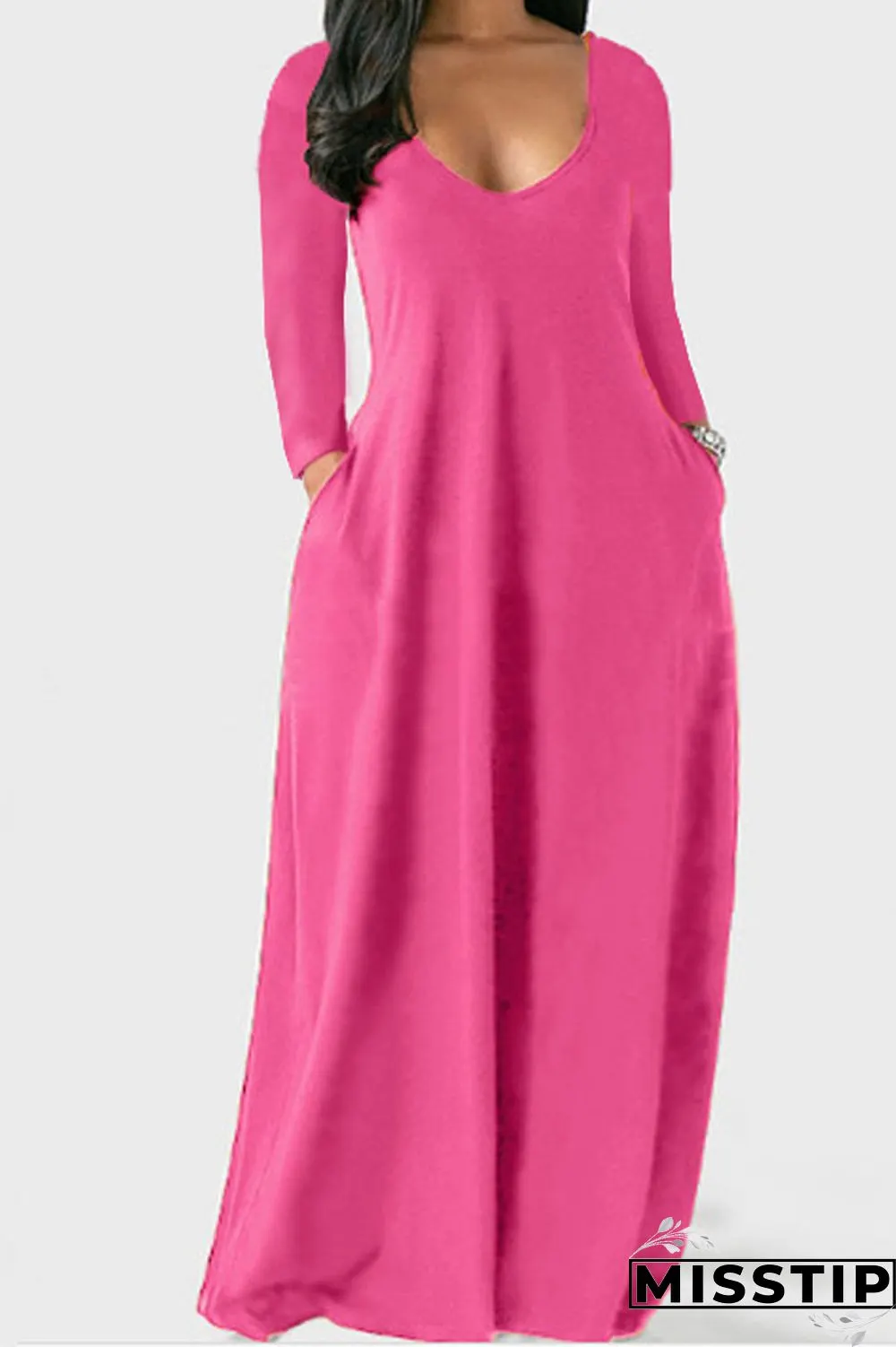 Black Casual Solid Patchwork V Neck Straight Dresses
