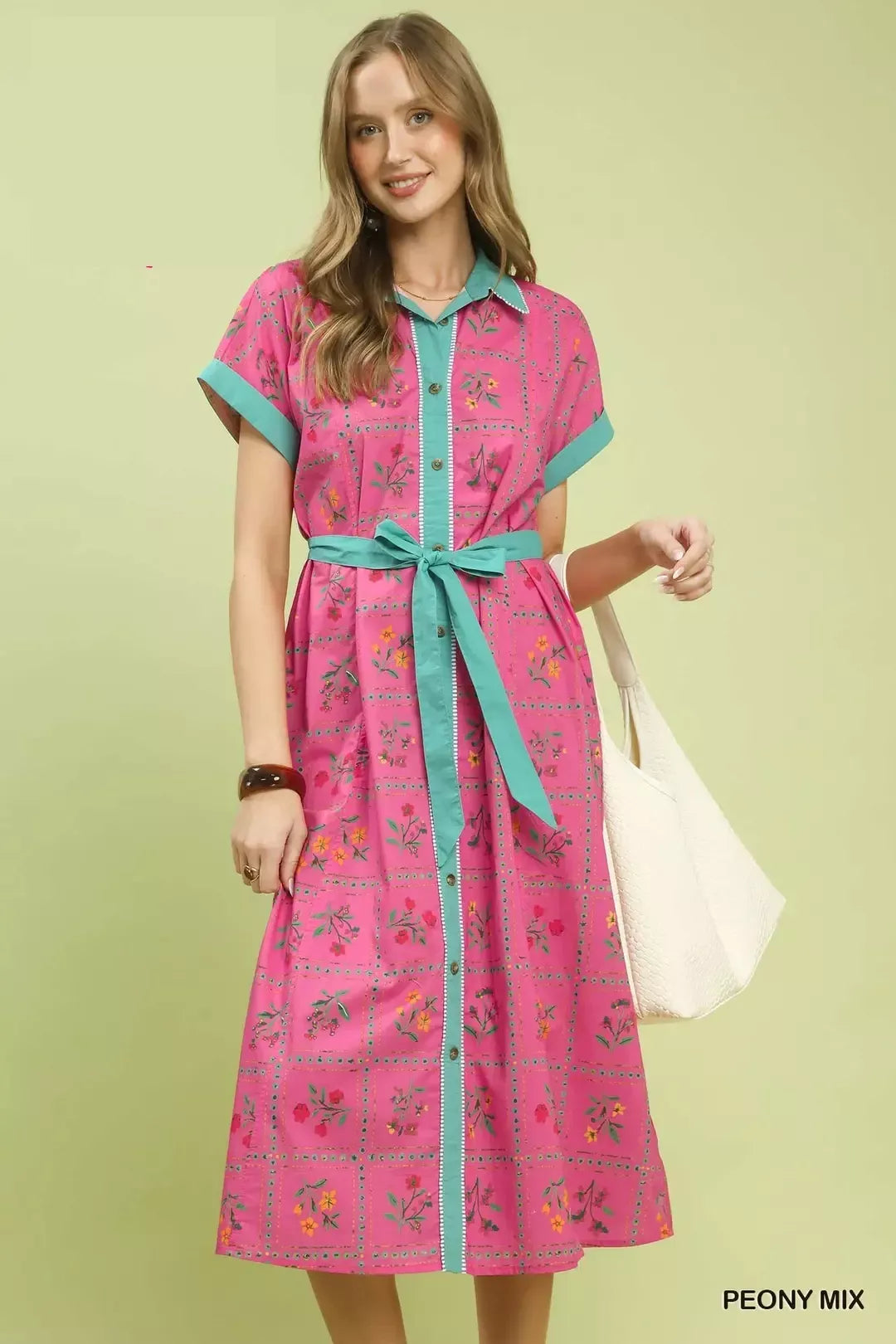 Umgee Mix Floral Button-Front Midi Dress mysite idetrend