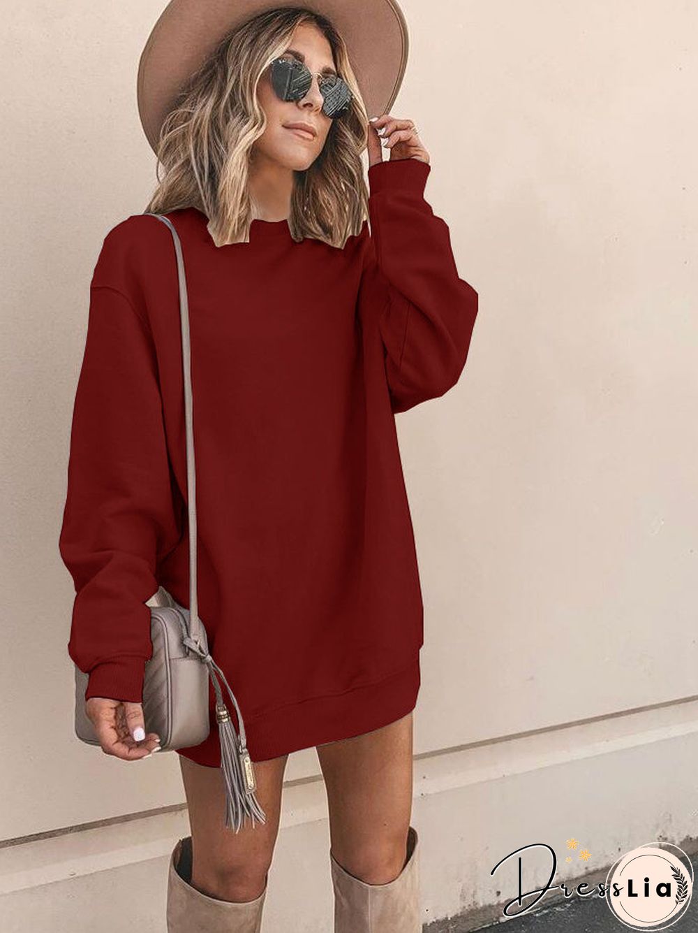 Casual Solid Color Long Sleeve Crew Neck Sweatshirt
