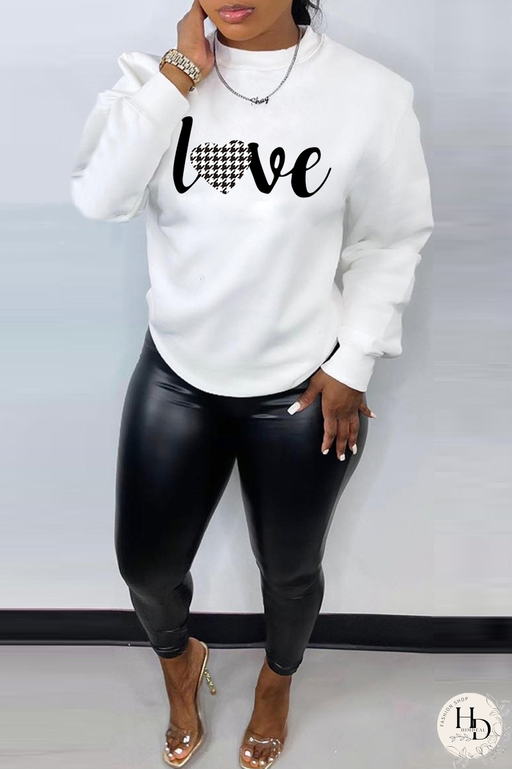 White Street Print Letter O Neck Tops