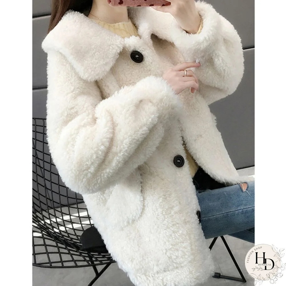 Granular Cashmere Coat Women's Autumn Winter Solid Color Lamb Cardigan Short Coat