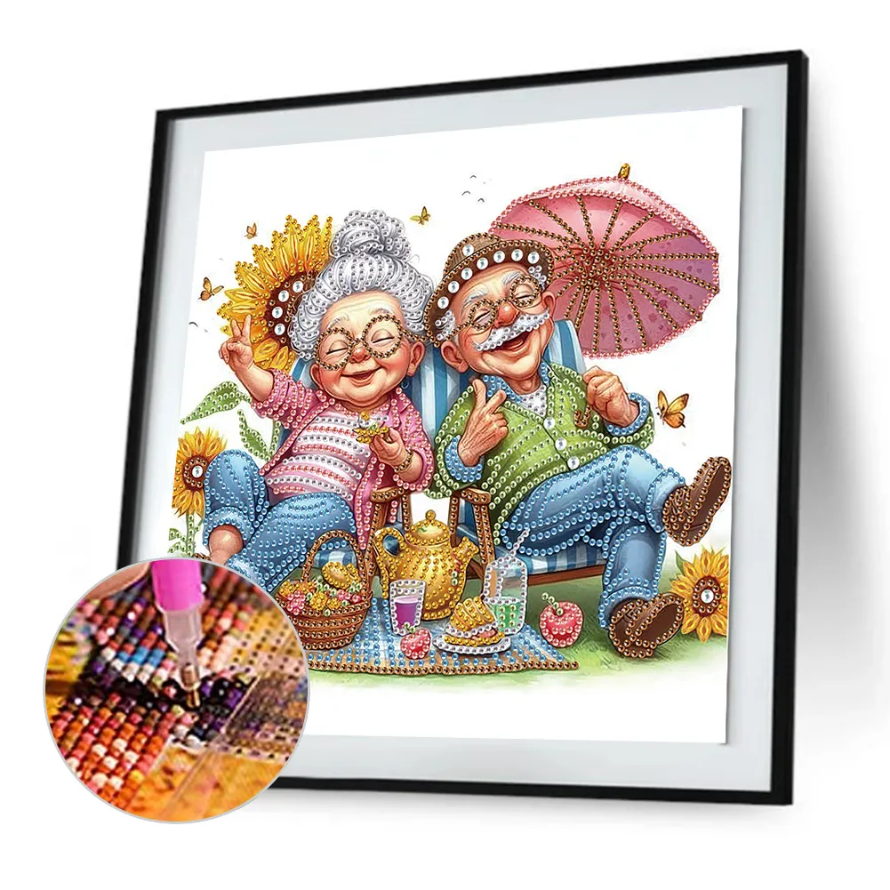 Diamond Painting - Partial Special Shaped Drill - Old Couple(Canvas|30*30cm)