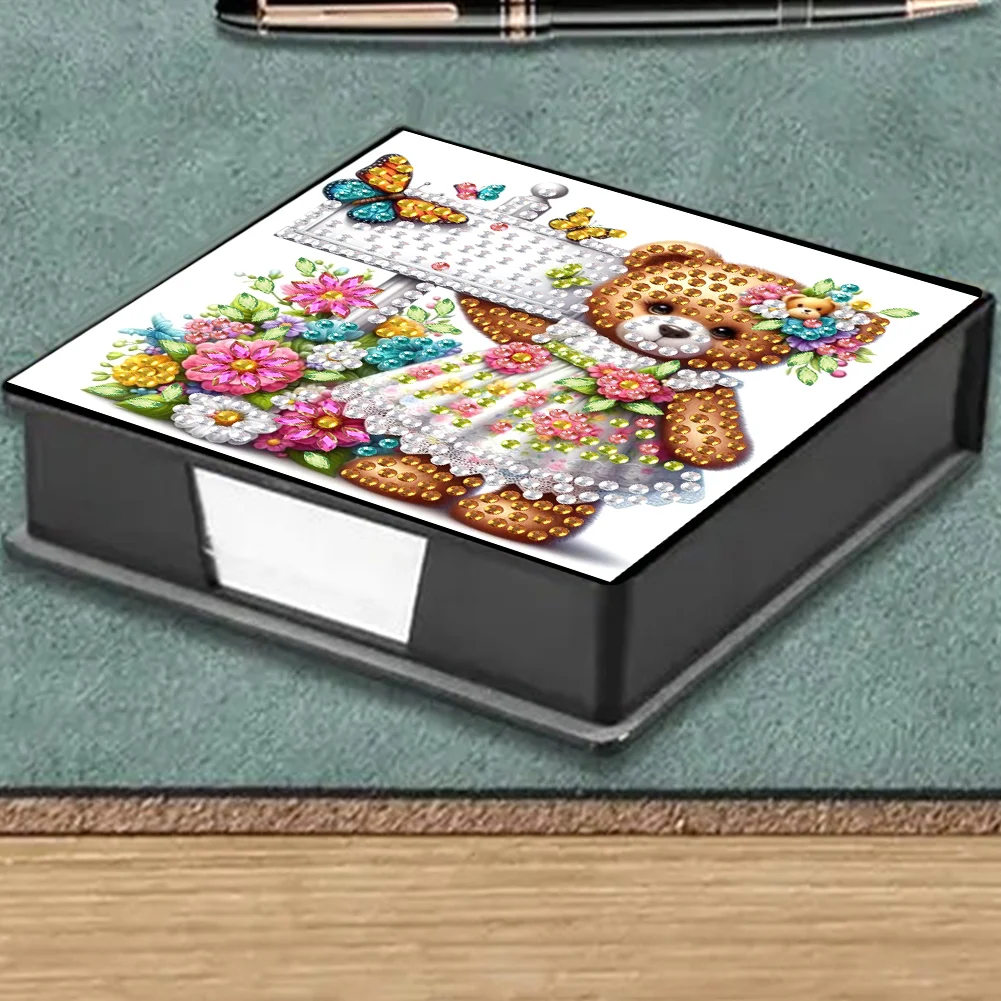 PU Bear Diamond Painting Notecard Box with 160 Sheets of Paper for Adults