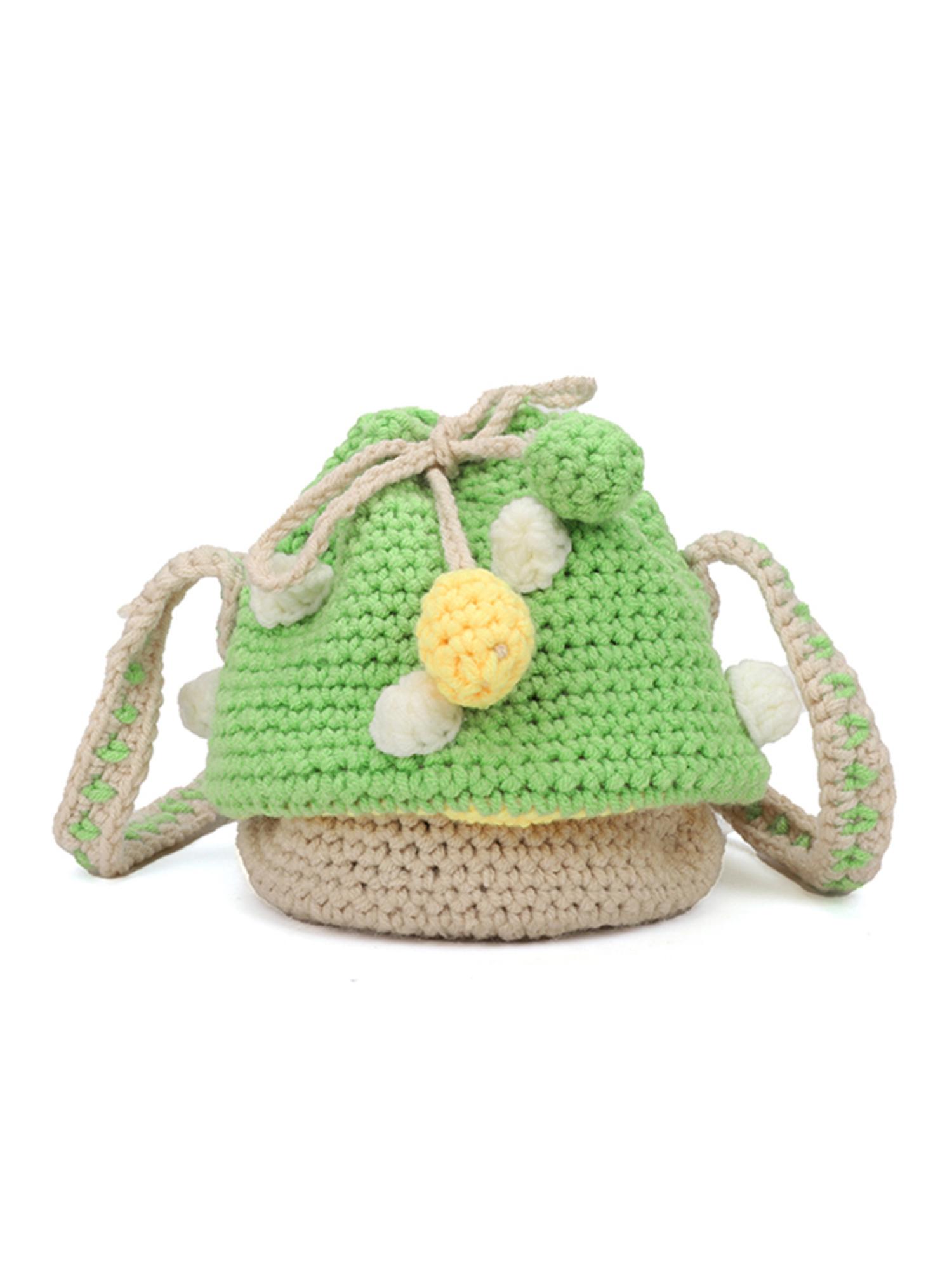 Women Cute Knit Mushroom Hit Color Crossbody Bags Shoulder Bag Mini Purse