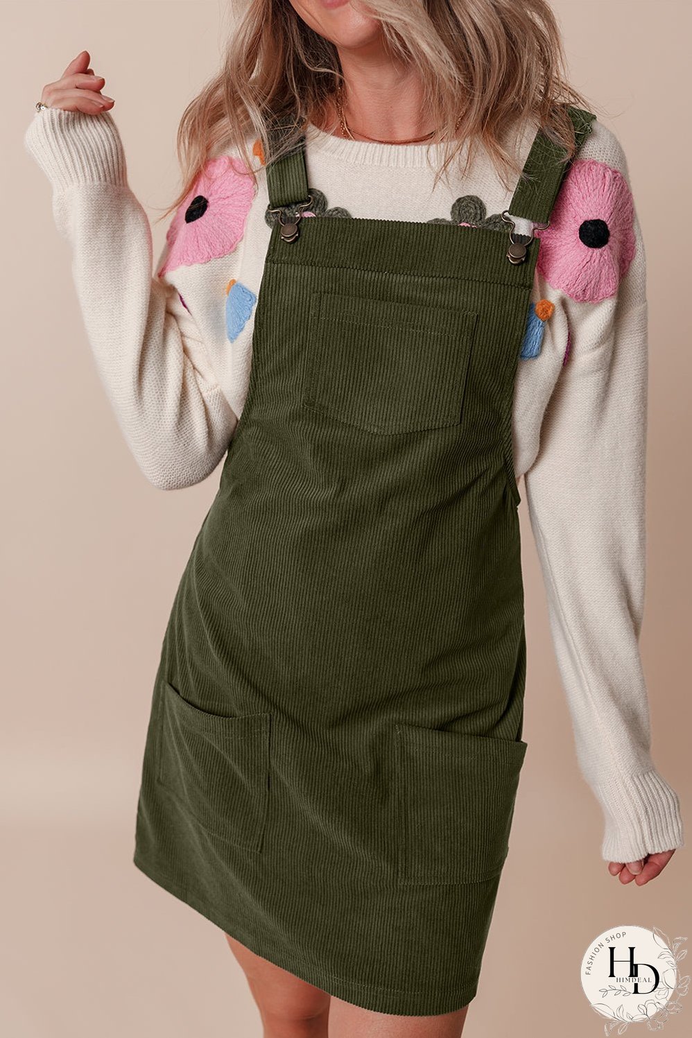 Women's Olive Green Corduroy Mini Dress