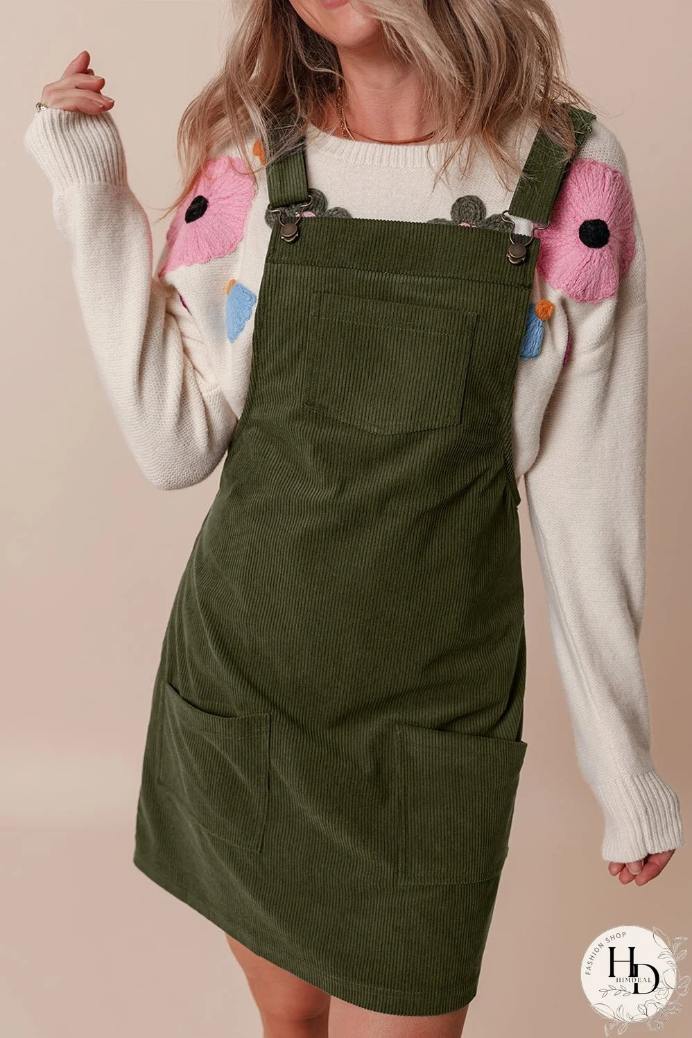 Women's Olive Green Corduroy Mini Dress