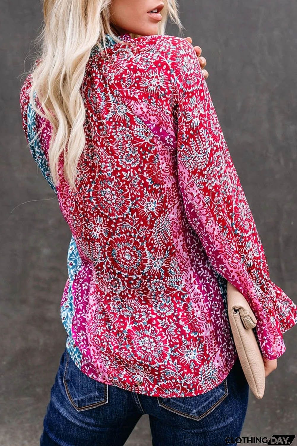 Multicolor Split Neck Printed Blouse