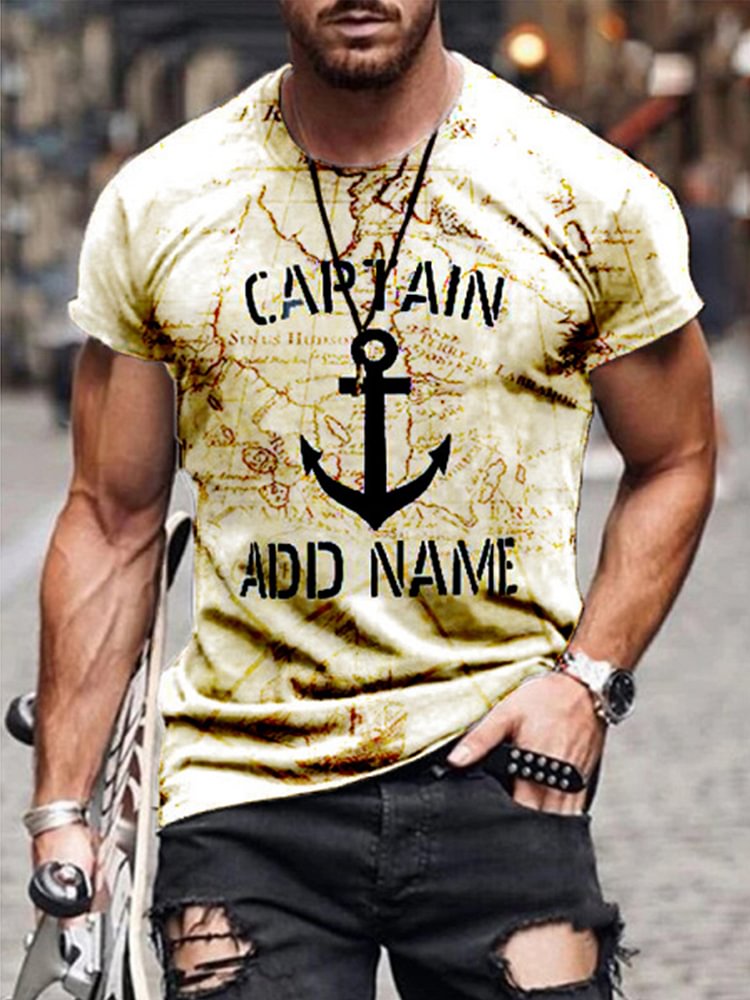 Men's Round Neck Slim T-shirt Personalized Map Print Short Sleeve