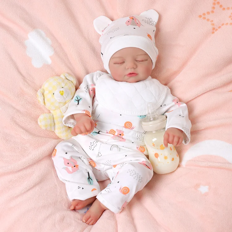 Babeside Peach 17'' Realistic Reborn Baby Doll Sleeping Girl Like An Angel In White Pajamas
