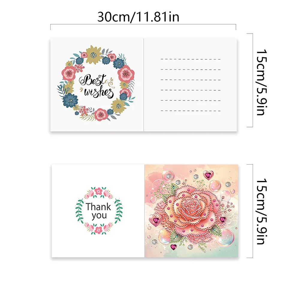 6Pcs Love Rose DIY Diamond Painting Greeting Card 5D Drill Painting Card Kit【With White Envelope】