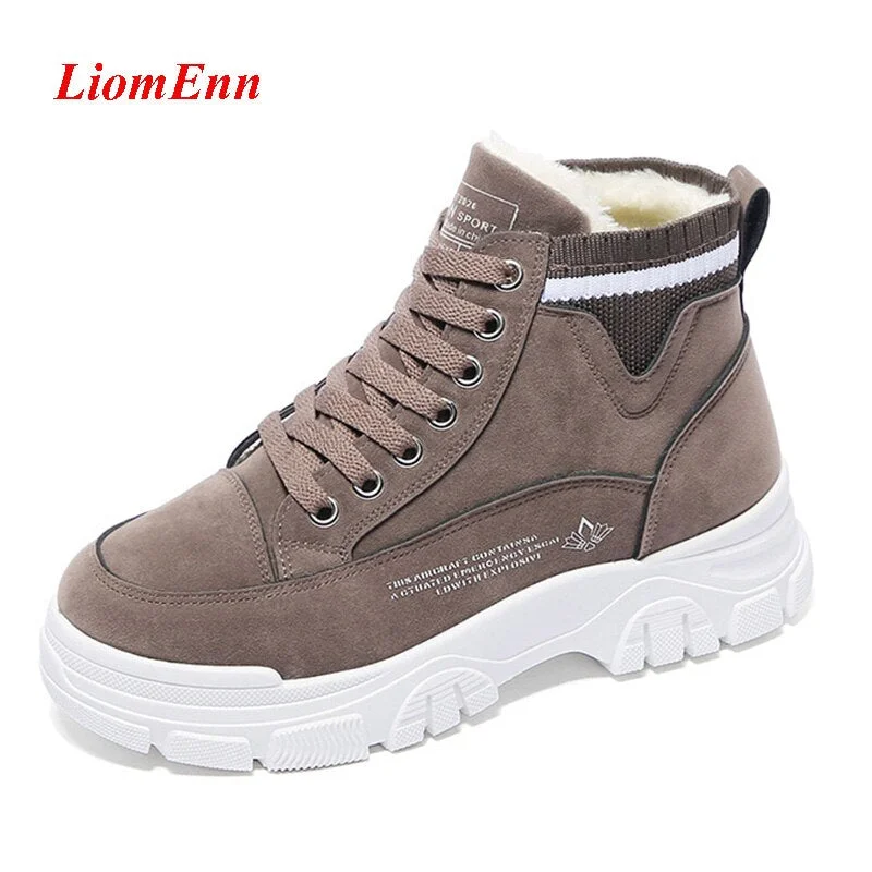 2020 Ladies Winter Sneakers Fur Plush High Top Sneakers Platform Vulcanized Casual Sport Shoes Woman Snow Boots basket femme