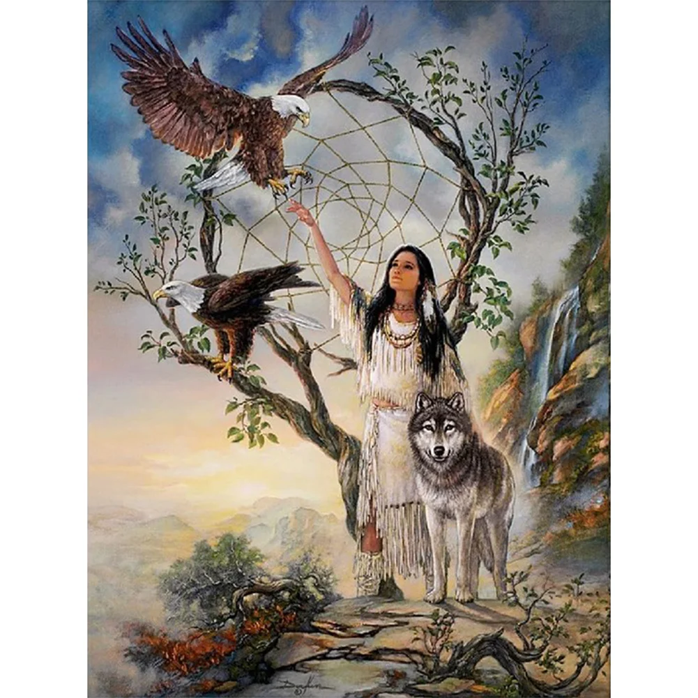 Full Round Diamond Painting - Wolf and Eagle(30*40cm)